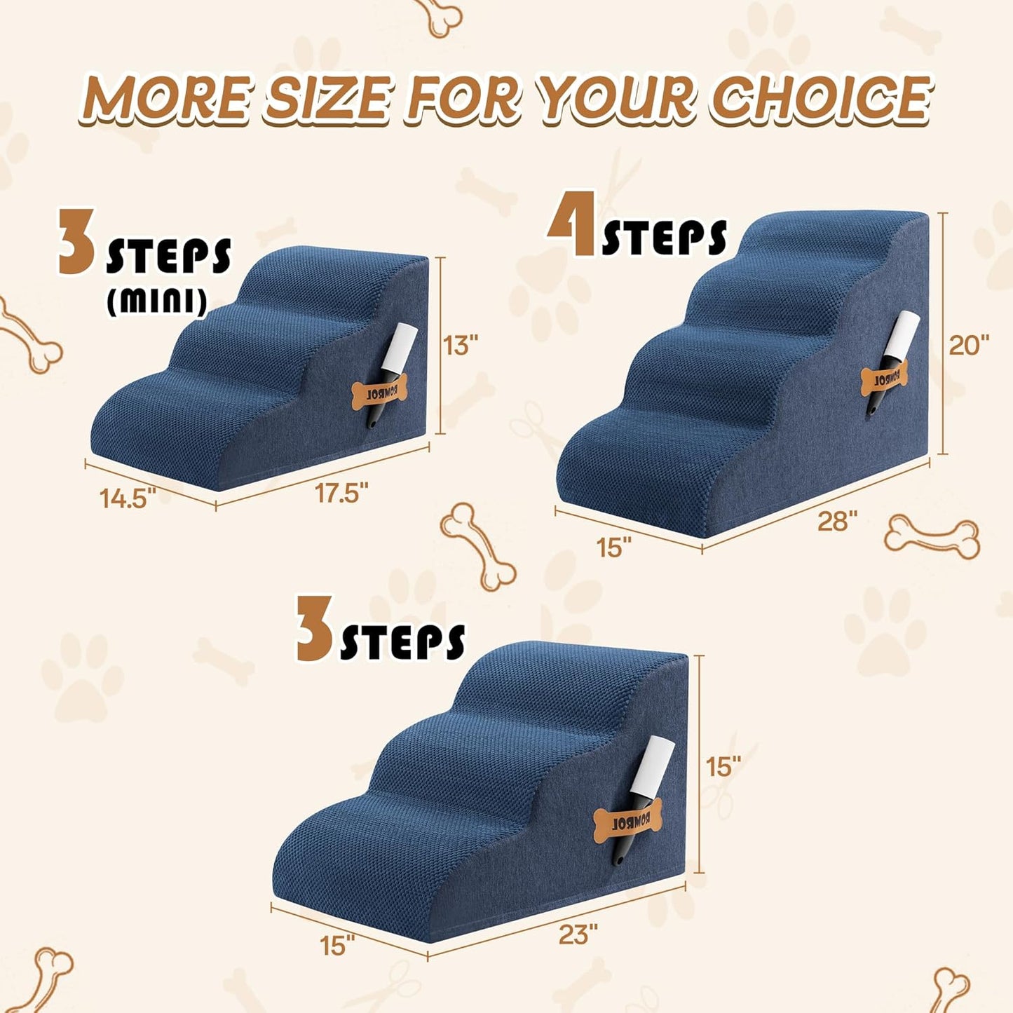 Romrol Dog Stairs Ramp for High Beds Couches, High Density Foam Pet Steps with Durable Non-Slip Waterproof Fabric Cover, Dog Stairs for Small Dogs or Cats or Pets, 5-Step, 22 Inch, Grey