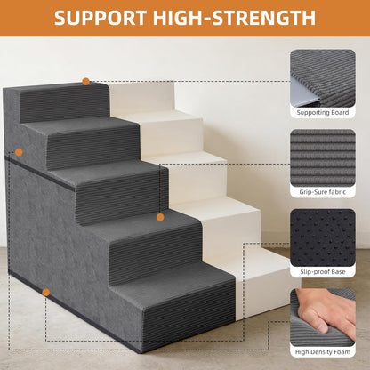 Dog Stairs for Small Dogs, 13.5" H, 3-Step Pet Steps for Couch Sofa and Chair, Non-Slip Balanced Pet Ramp for Medium Cats,Indoor Dog Ladder, Grey