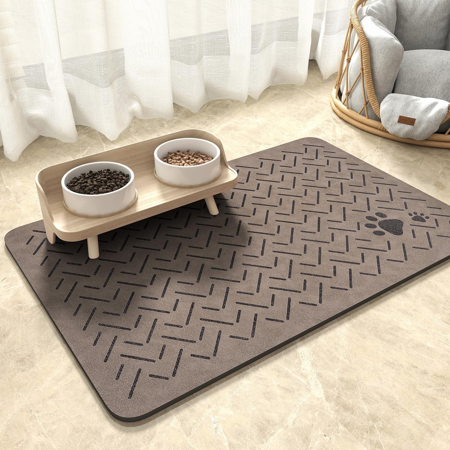 MontVoo Dog Food Mat-Pet Feeding Mat for Food and Water-No Stains Quick Dry Dispenser Cat Bowl Mat for Messy Drinkers(12"x19" Dark Grey)