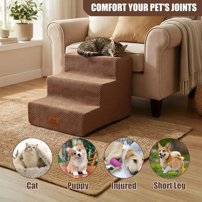 2 Pack Dog Stairs for Small Dogs 3-Step Pet Stairs for Bed Couch Chair Stool Non-Slip Pet Steps for Puppy Small Dogs Cat Older Pet Grey 13.6" H