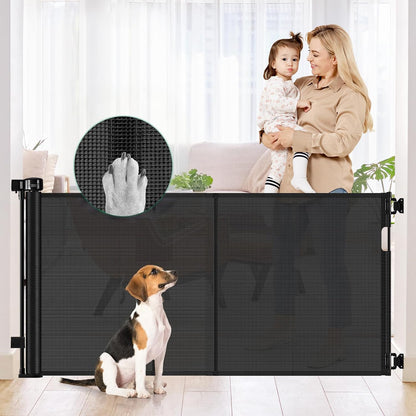 Reinforced 85 Inch Wide Retractable Dog Gate Extra Long Baby Gate with Support Rods – Prevent Crawling Under, Indoor Extra Wide Retractable Baby Gate Retractable Gate Outdoor Gates for Decks, White