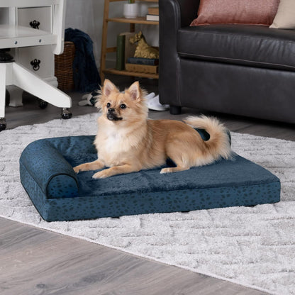 Furhaven Memory Foam Dog Bed for Large Dogs w/ Removable Bolsters & Washable Cover, For Dogs Up to 95 lbs - Two-Tone Plush Faux Fur & Suede L Shaped Chaise - Espresso, Jumbo/XL