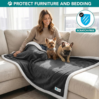 PetAmi Dog Blanket for Medium Large Dogs, Pet Bed Blanket Cat Puppy Kitten, Fleece Furniture Couch Cover Protector Sofa Car, Soft Sherpa Dog Throw Plush Reversible Washable, 40x60 Plaid Dark Gray
