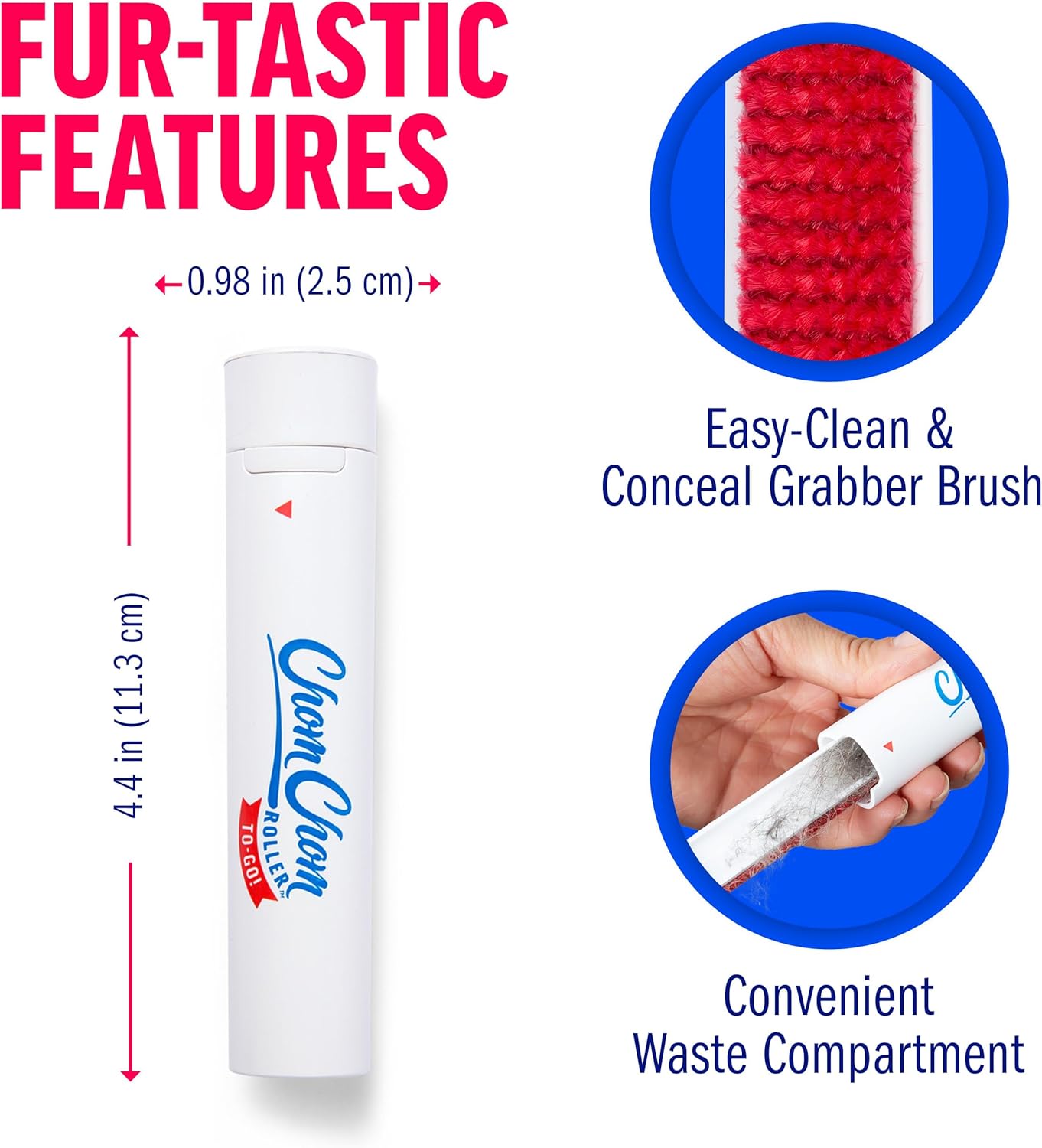ChomChom Roller Reusable Lint Roller Pet Hair Removal Tool for Clothes, Couches, Cars,Travel - Cat Dog Hair Remover, Compact, No Sticky Refills Needed (Travel Roller)