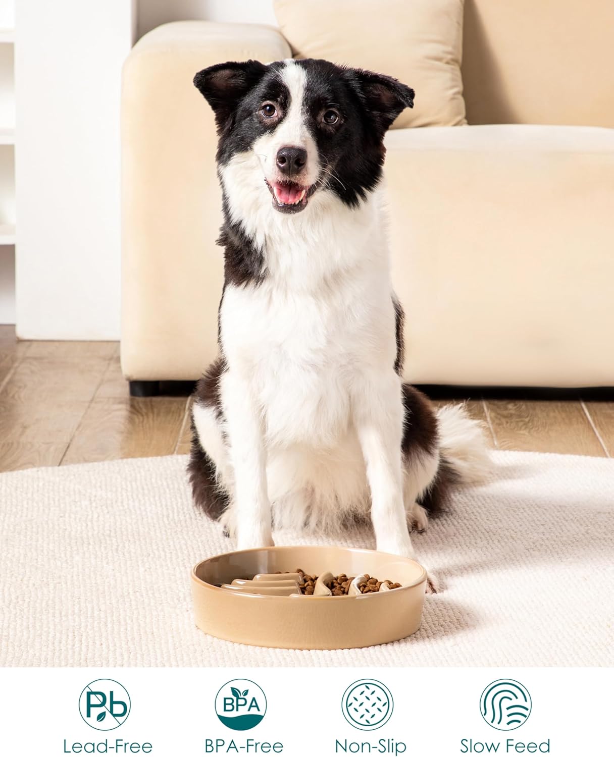 vancasso Slow Feeder Dog Bowl, 1.5 Cup Ceramic Slow Feeding Food Dish for Small and Medium Breed, Puzzle Dog Food Bowl for Fast Eater, Pink