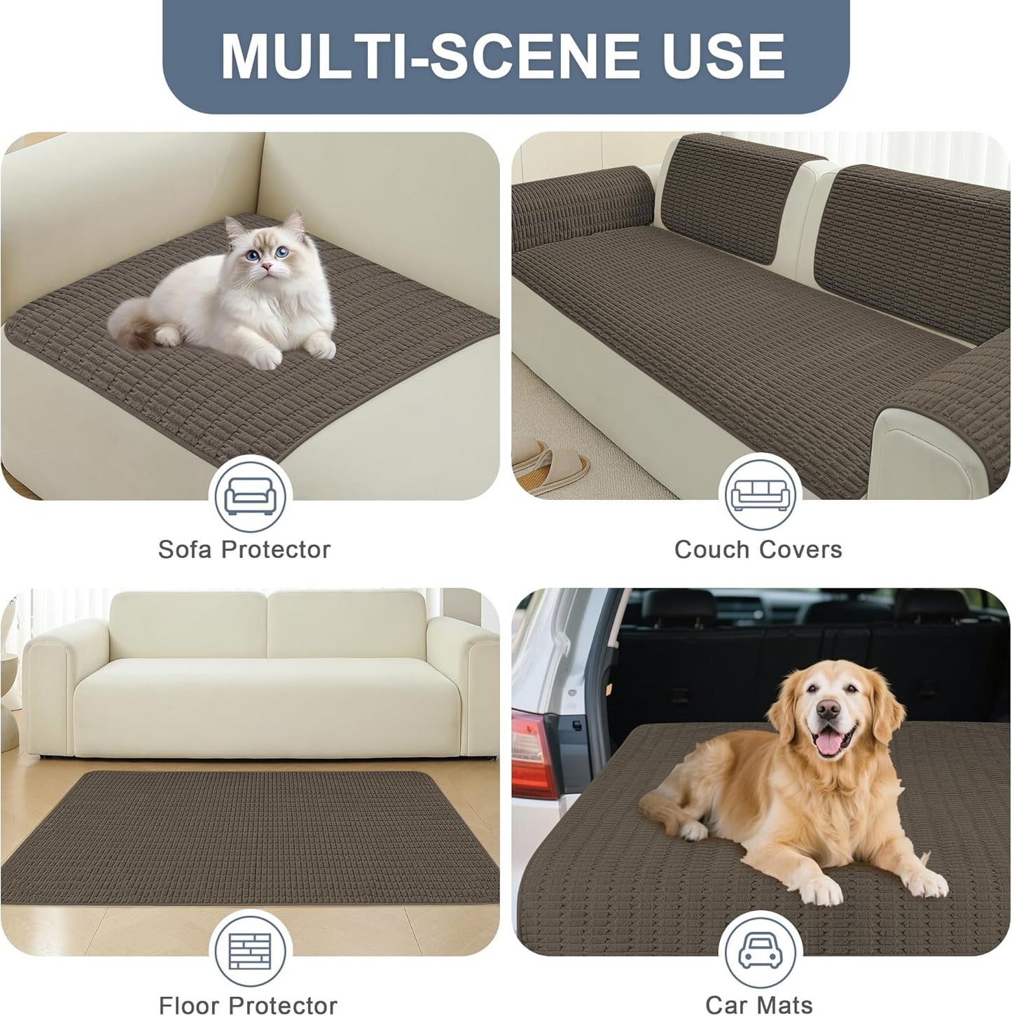 Waterproof Couch Cover for Dogs Washable, Non Slip Back Sectional Sofa Covers for 3 Cushion Couch Pet Friendly, Soft Dog Bed Cover. (Coffee, 30" x 53")
