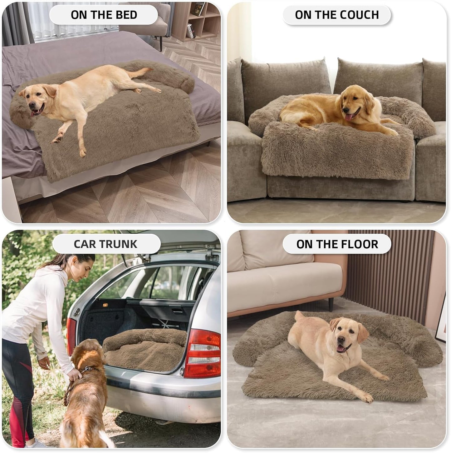 Calming Dog Bed Fluffy Plush Dog Mat for Furniture Protector with Removable Washable Cover for Large Medium Small Dogs and Cats (Large, Light Grey)