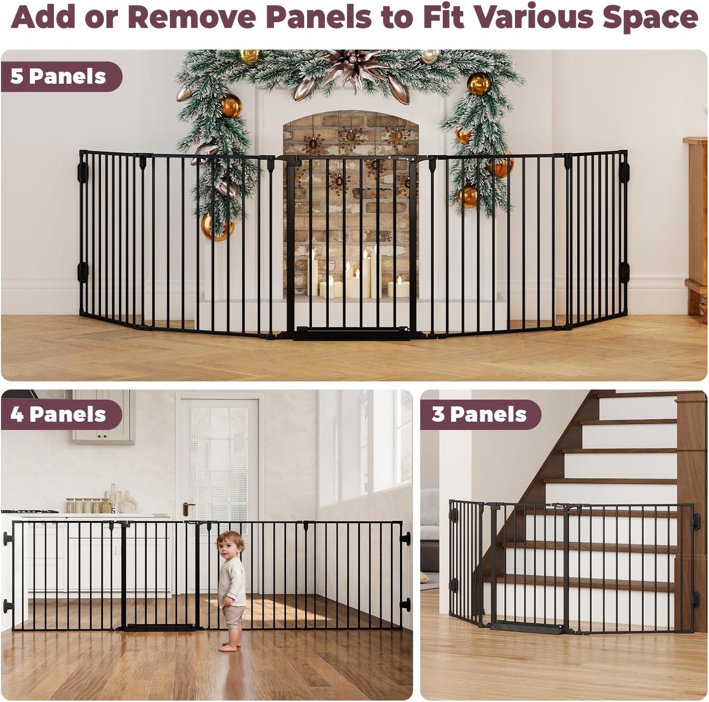 29.4-78" Extra Wide Baby Gate, Long Dog Gates Indoor for Doorways Stairs, Essential Large Safety Gate for Child Toddler with Anti-Trip Pedal, Adjustable Pet Gate, 28" Tall 3 Metal Panels Black