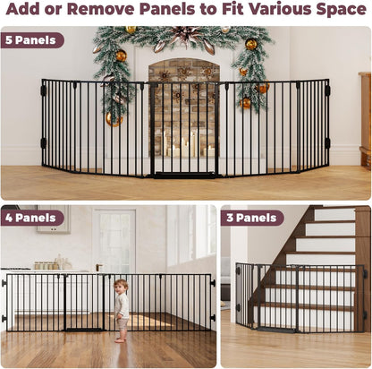 29.4-78" Extra Wide Baby Gate, Long Dog Gates Indoor for Doorways Stairs, Essential Large Safety Gate for Child Toddler with Anti-Trip Pedal, Adjustable Pet Gate, 28" Tall 3 Metal Panels Black