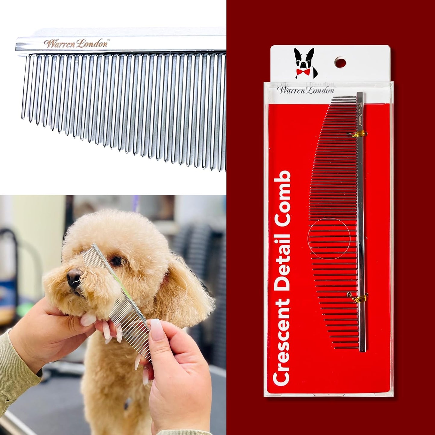 Warren London Detangling Strong Comb for Dogs | 10 inches | Comfort Control Durability and Detail for Small Medium Large Dogs | Ergonomic Dog Cat Grooming Pet Supplies Deshedding Mat Tool