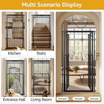 78.8" Extra Tall Cat Gate, 28.3-33" Wide Safety Metal Cat Door, Pressure Mounted Easy Walk Through Pet Gate with Door for Stairs, Doorways, Black