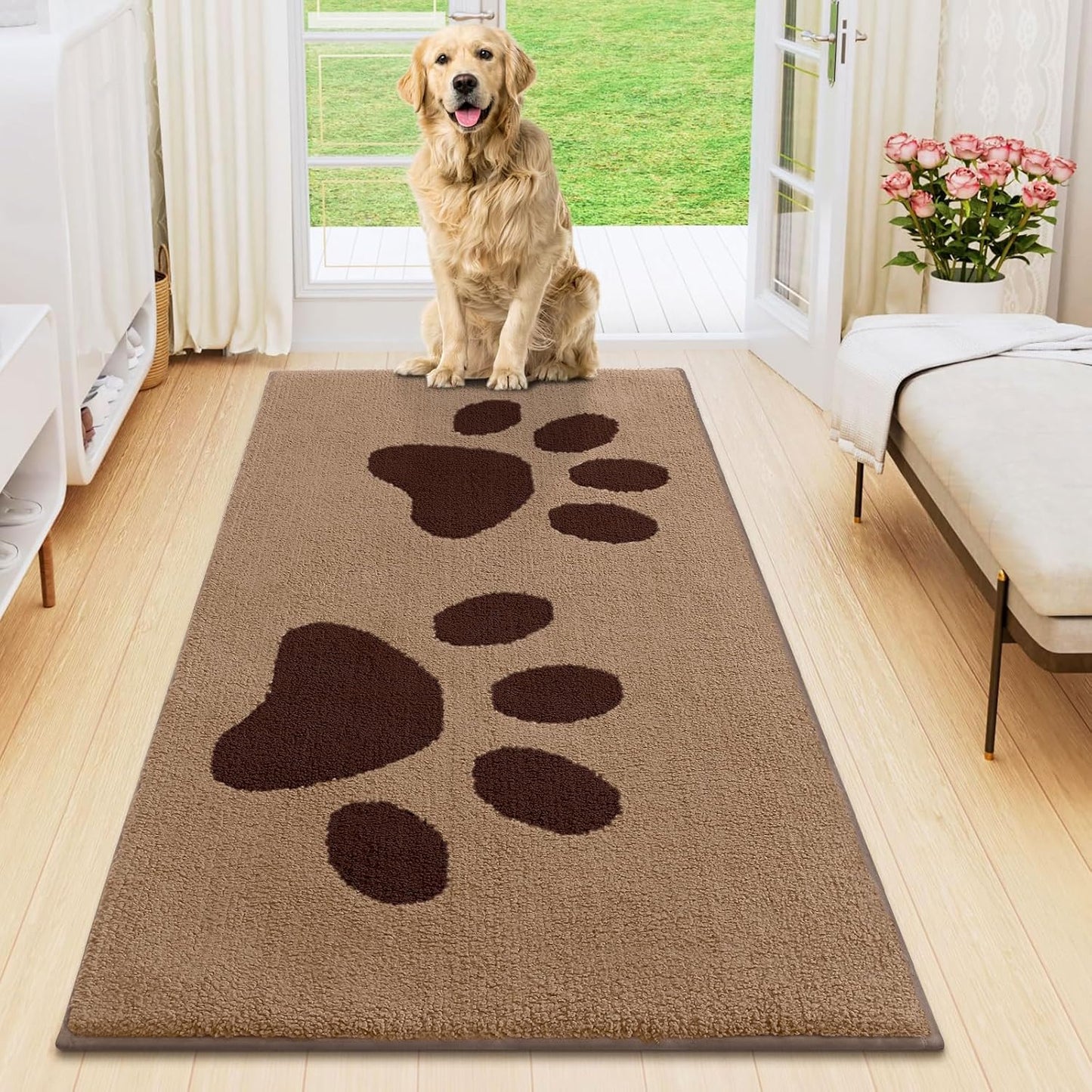 Smiry Dog Door Mat for Muddy Paws, Absorbs Moisture and Dirt, Low-Profile Entryway Mat with Non-Slip Backing, Entry Indoor Outdoor Doormat for Inside Floor (30x20 Inches, Grey, Striped)