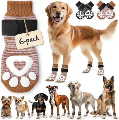Anti Slip Dog Socks - 6 Pack | Dog Socks to Prevent Paw Licking, Add Traction, Keep Warm & Protect from Hot Pavement | Paw Protection for Senior Dogs for Hardwood Floors | Dog Booties - XL