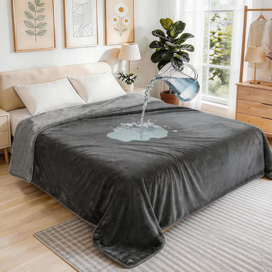 JUIN Waterproof Dog Blanket for Bed: Large Water Proof Cover for Bed Intimacy & Pet Protection - Soft Flannel Sheets for Bed Couch Sofa - King Size 108" x 90" Gray