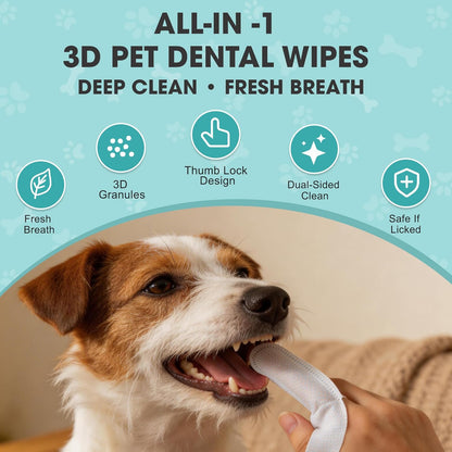 Dog Teeth Cleaning Wipes, Pet Dental Cleaning Finger Wipes Tooth Brushing Kit for Dogs Cats Remove Plaque Tartar Bad Breath Ear Wax, 50 Pcs Dog Healthy Mouth Tooth Wipes for Pets Daily Care, Coconut