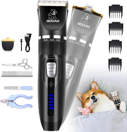 Dog Clippers for Grooming,Dog Grooming Kit for Heavy Thick Hair&Coats/Low Noise Rechargeable Cordless Hair Trimmer/Pet Shaver with Paw Trimmer for Small & Large Dogs Cats