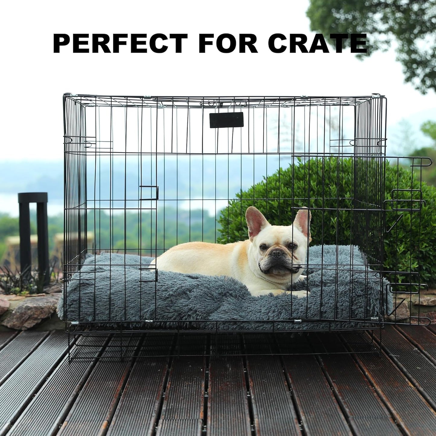 Bedfolks Waterproof Dog Crate Bed, Plush With Removable Washable Cover, Faux Fur Crate Pad for Medium Dogs, Fluffy Kennel 29"x21", Dark Grey