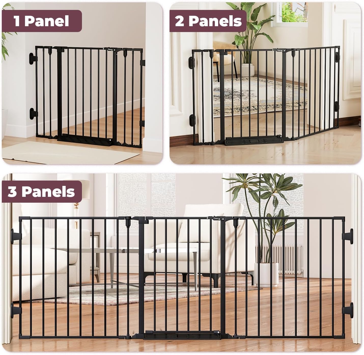 29.4-78" Extra Wide Baby Gate, Long Dog Gates Indoor for Doorways Stairs, Essential Large Safety Gate for Child Toddler with Anti-Trip Pedal, Adjustable Pet Gate, 28" Tall 3 Metal Panels Black