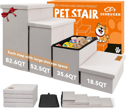 Zerbuger Wider Dog Ramp for High Bed with Storage 18" H, Foldable Dog Stairs for Small Medium Large Older Senior Animal, Sturdy Dog Step for Climbing Bed or Couch, Arthritis-Friendly (Gray, No Condo)