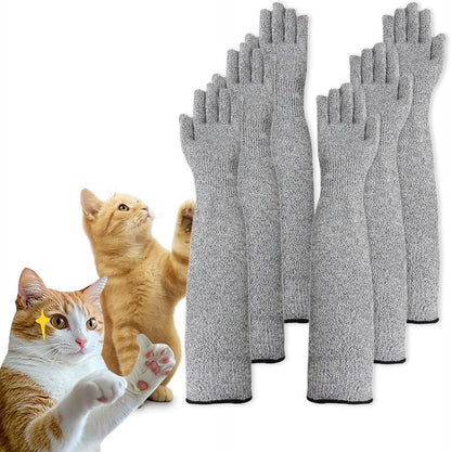 Ultra-Flexible Pet Handling Sleeves: 15.7” Kevlar Scratch-Resistant Gloves for Cat Grooming, Nail Trimming & Arm Protection