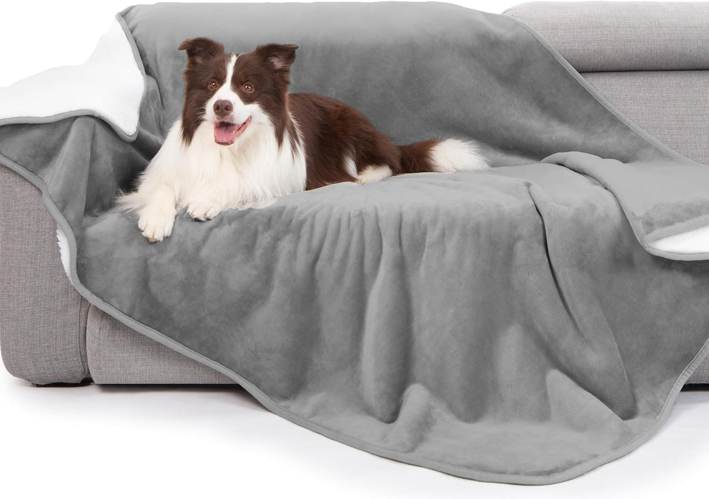 gogobunny Waterproof Blanket for Bed Couch Sofa, Liquid Pee and Fur Proof Pet Blanket for Dog Puppy Cat, Reversible Sherpa Fleece Throw Blanket Furniture Cover Protector (Grey, 50x60 inches)