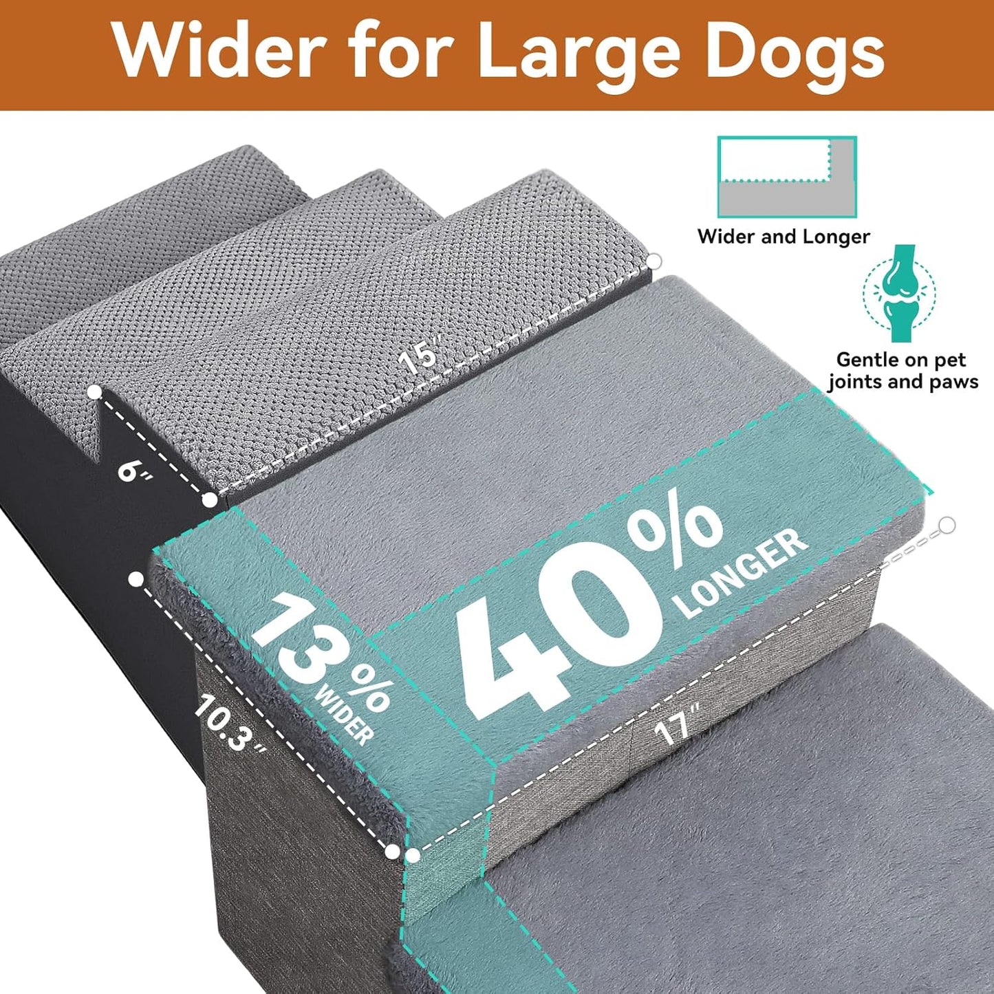 Zerbuger Wider Dog Ramp for High Bed with Storage 18" H, Foldable Dog Stairs for Small Medium Large Older Senior Animal, Sturdy Dog Step for Climbing Bed or Couch, Arthritis-Friendly (Gray, No Condo)