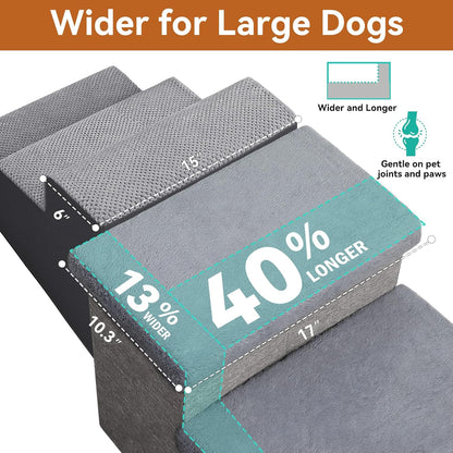 Zerbuger Wider Dog Ramp for High Bed with Storage 18" H, Foldable Dog Stairs for Small Medium Large Older Senior Animal, Sturdy Dog Step for Climbing Bed or Couch, Arthritis-Friendly (Gray, No Condo)