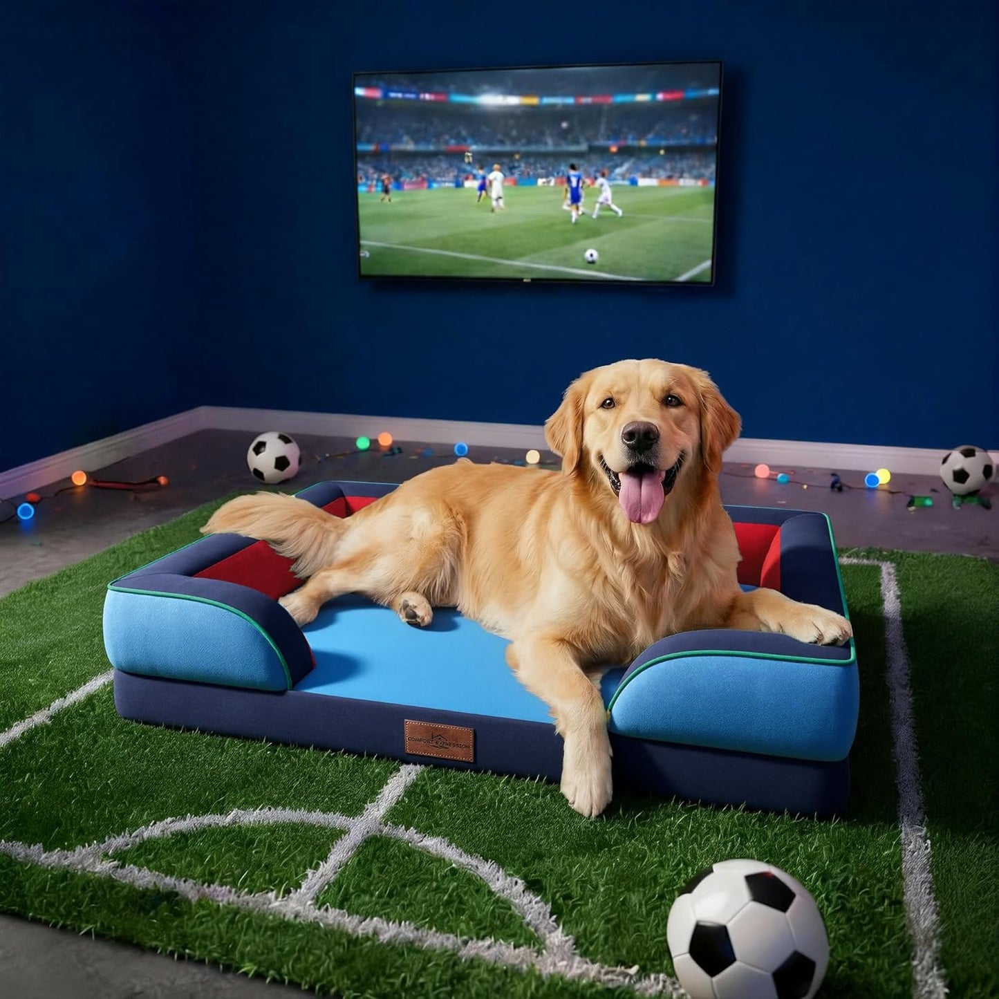 Comfort Expression Orthopedic Dog Bed for Extra Large Dogs 42x30 Inch, Waterproof Egg Crate Foam XL Pet Bed with Removable Bolsters, Dog Couch with Washable Cover & Non-Slip Bottom, Grey - Colors A