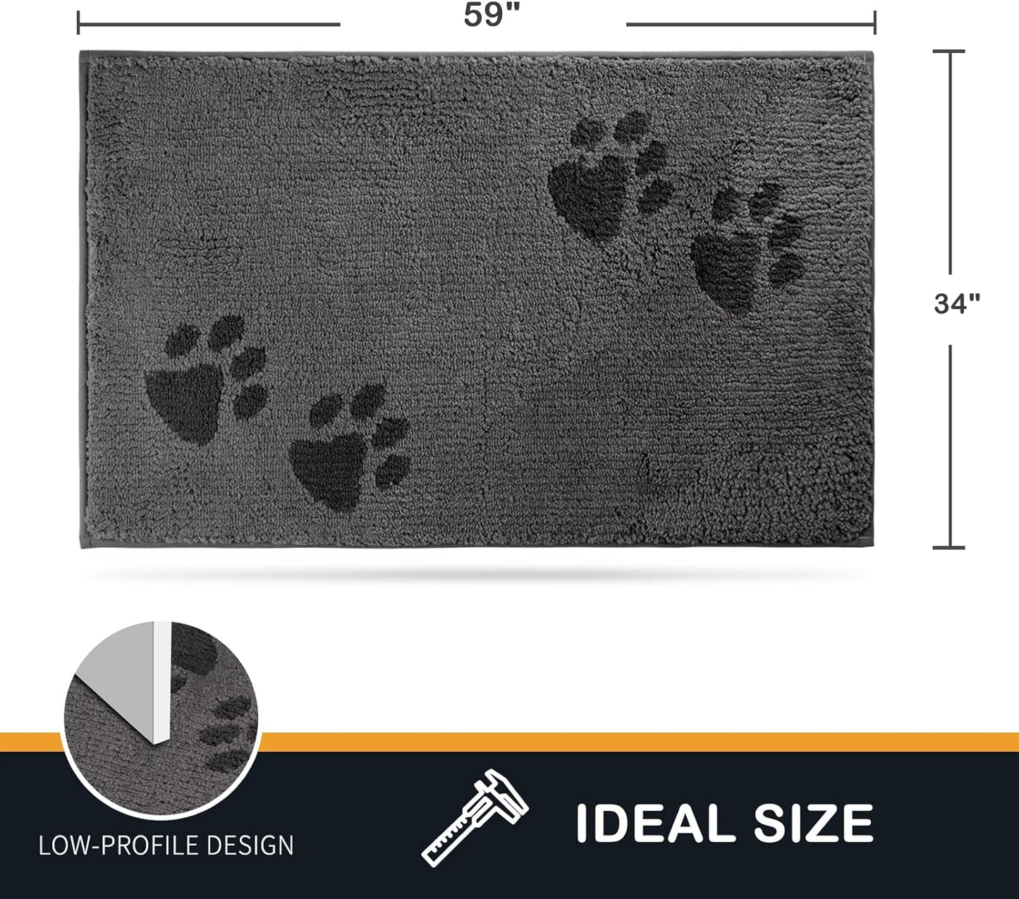 PURRUGS Dirt Trapping Door Mat 20" x 31.5", Non-Skid/Slip Machine Washable Microfiber Entrance Rug, Shoes Scraper, Dog Doormat, Super Absorbent Floor Mat for Muddy Wet Shoes and Paws, Grey