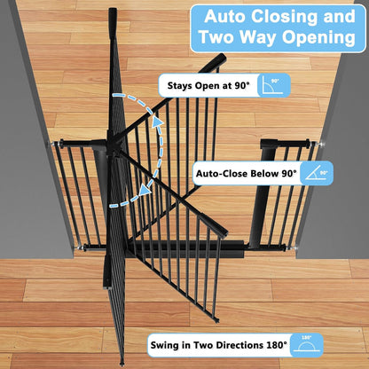 51.18" Extra Tall Cat Gate for Doorway,29.5"- 48.4" Wide Auto Close Tall Pet Gate No Drilling Pressure Mounted for Hallway Kitchen,Black