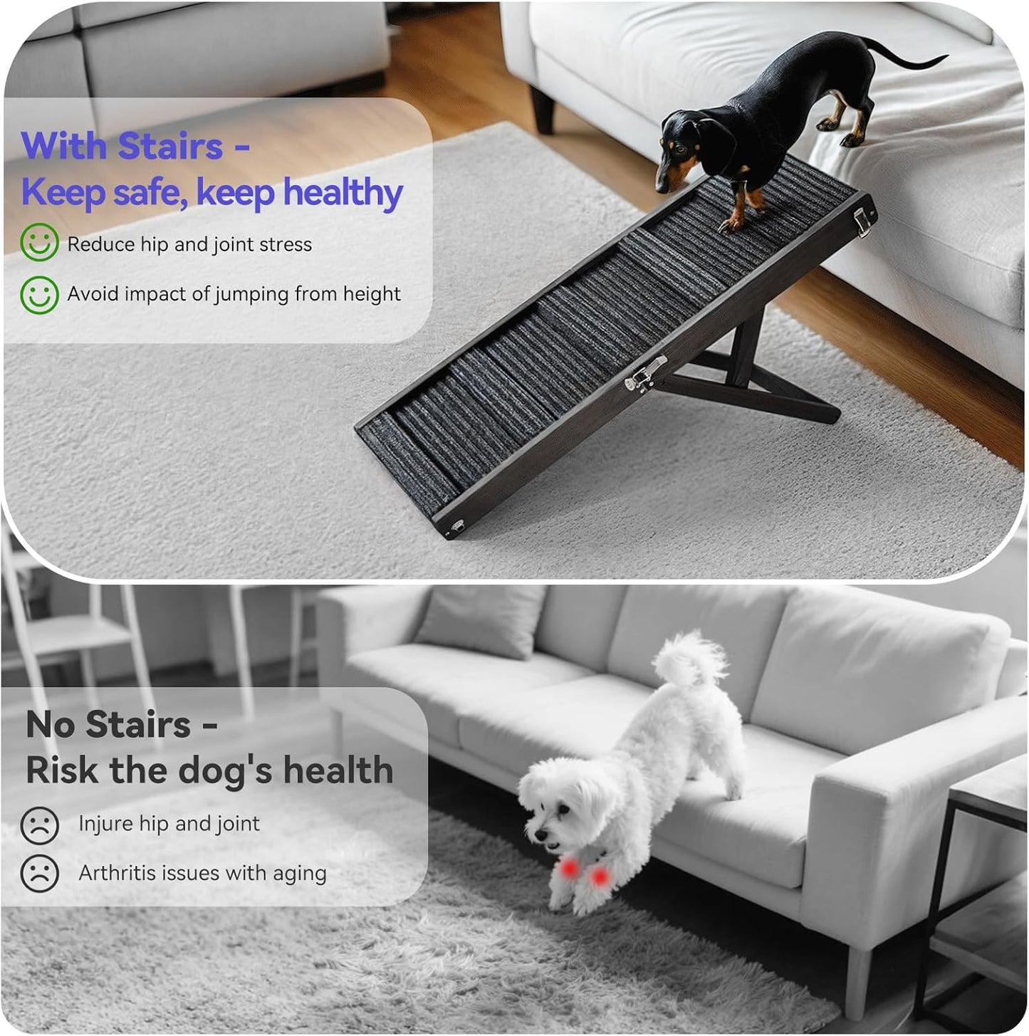 2026 Upgraded Dog Ramp for Couch, Foldable Small Dog Ramp for Sofa, 4 Adjustable Height from 13'' to 21", Portable Stable Pet Steps with Non-Slip Pad, Pet Ramps Use for Sofa Couch Stairs