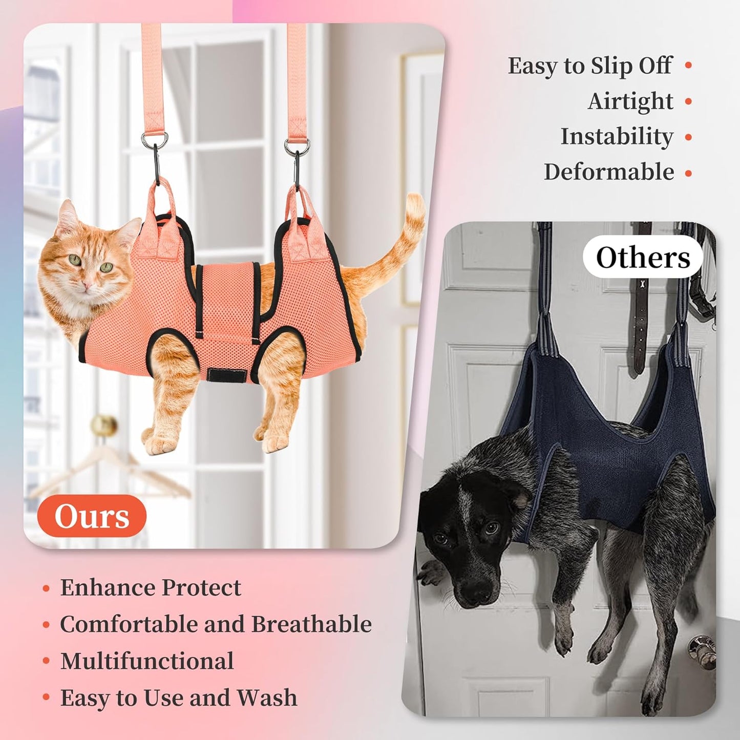 PatiencET Dog Grooming Hammock, Pet Grooming Hammock for Cats & Dogs with Security Strap, Dog Sling for Nail Trimming with Nail Clippers/Trimmer, Nail File, Pet Comb(Pink S)