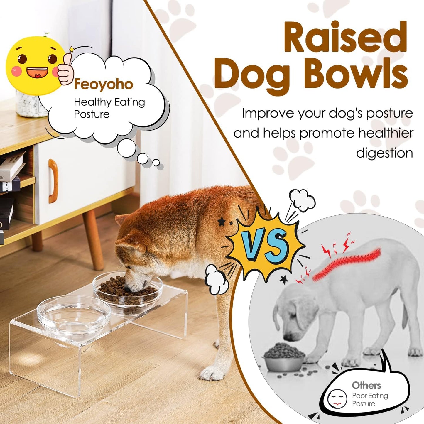Acrylic Elevated Dog Cat Bowls Pet Feeder Double Bowl Raised Stand Comes with 4 Removable Stainless Steel Bowls. Perfect for Cats Puppies Small Dogs, 3.75 Inch
