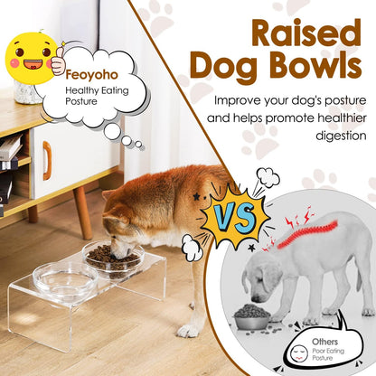 Acrylic Elevated Dog Cat Bowls Pet Feeder Double Bowl Raised Stand Comes with 4 Removable Stainless Steel Bowls. Perfect for Cats Puppies Small Dogs, 3.75 Inch