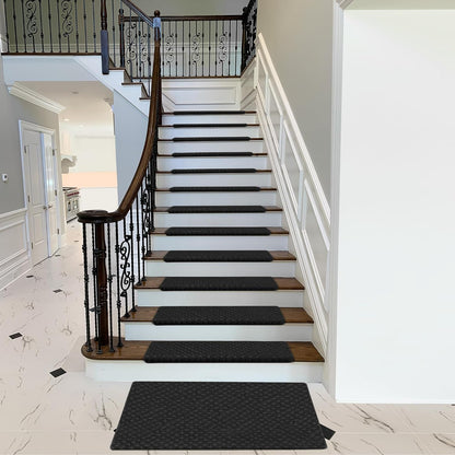 PURE ERA Bullnose Carpet Stair Treads Set Tape Free Non-Slip Indoor Stair Protectors Pet Friendly Rugs Covers Soft Skid Resistant Washable Reusable 9.5" x 30"(14 Pieces,Cream Gray)