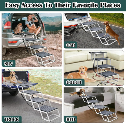 Dog Stairs for Large Dogs,Dog Stairs for Cars,Foldable Dog Ramp Pet Steps Light Weight Aluminum,Extra Wide Dog Stair for Large Dogs,High Beds, Trucks, Supports up to 200 lbs (Extra Wide-4 Steps)
