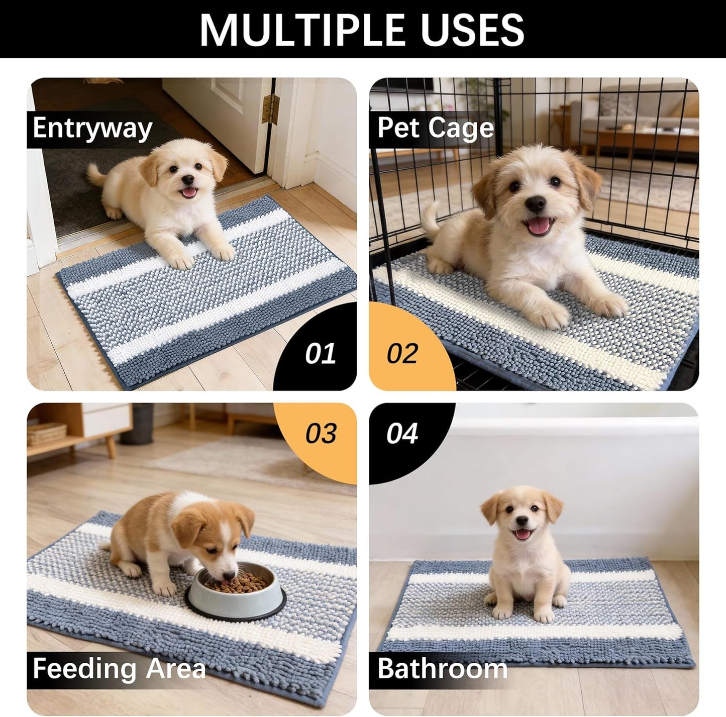 Dog Door Mat for Muddy Paws - Absorbent Quick-Dry Non-Slip Washable Chenille Pet Rug, Indoor Entryway Mat for Front Door & Crate (Brown, 24" L*16" W)