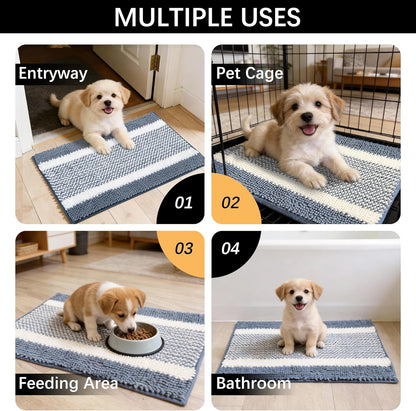 Dog Door Mat for Muddy Paws - Absorbent Quick-Dry Non-Slip Washable Chenille Pet Rug, Indoor Entryway Mat for Front Door & Crate (Brown, 24" L*16" W)