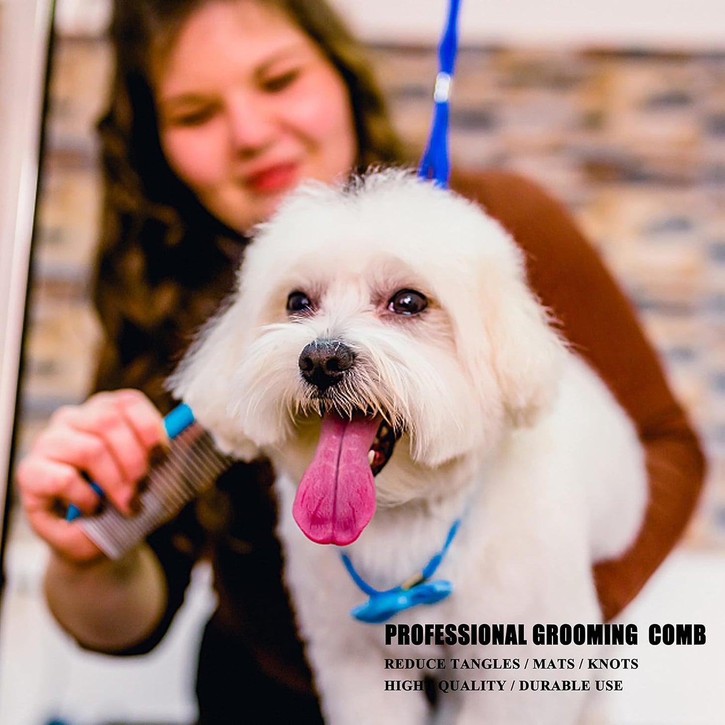 Metal Dog Grooming Comb for Shedding Tangles,Knots,Mats.Dog Combs With Long Wide Tooth for Long Thick Curly Hair Metal Pet Comb for Poodles and Goldendoodles Dematting.7.5INCHES.(Blue)
