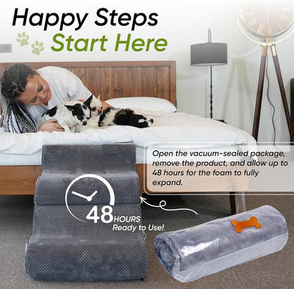 Dog Stairs for Bed & Couch – BuddyRamp 2-in-1 Foldable Dog Stairs and Ramp, 3-Step Pet Stairs Converts to Gentle Ramp, Non-Slip Soft Foam Steps for Small Dogs & Senior Pets