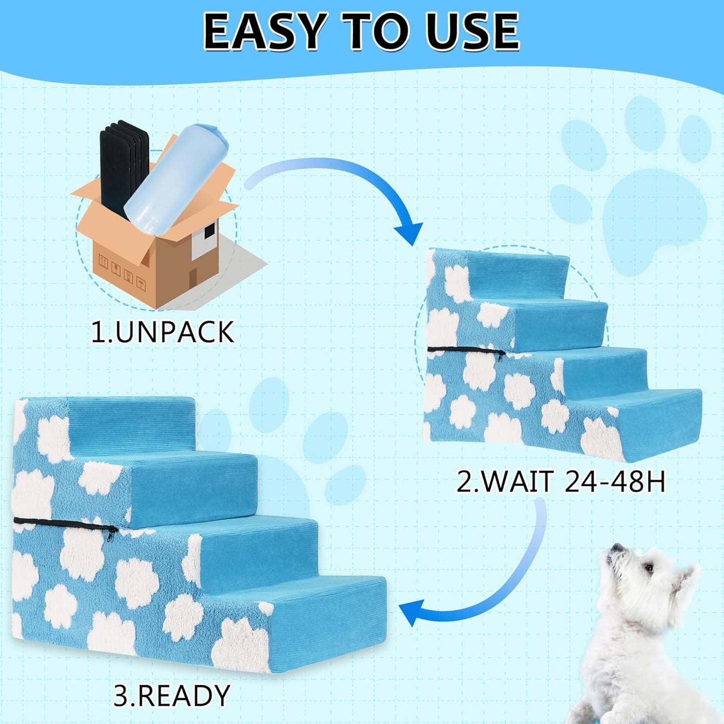 Pet Steps Dog Stairs for Sofa Couch and Bed High Density Sponge Pet Ramp with Removable Washable Cover Non-Slip Base Stable Dog Steps 15.7" H