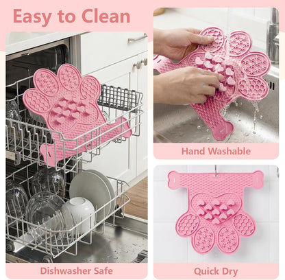 Dog Lick Mat with Suction Cups, Slow Feeder & Enrichment Mat for Dogs & Cats, Silicone Feeding Mat for Wet & Dry Food, Anxiety Relief, Mess-Free Foldable Pocket Design, Pink