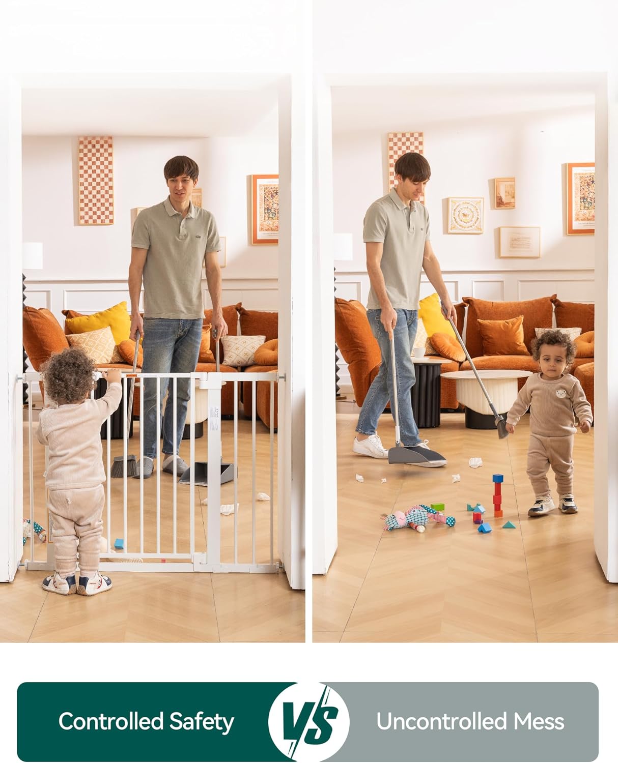 Babelio 36" Tall Auto Close Baby Gate with Small Cat Door, 29-43" Metal Cat Gate for Doorway, Stairs, House. Easy Walk Thru Dog Gate with pet Door, Includes 4 Wall Cups and 3 Extension Pieces, Black