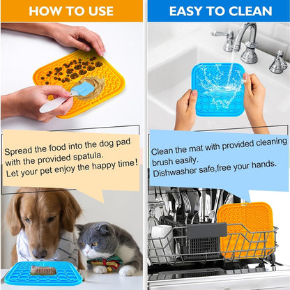 Lick Mat for Dogs - Slow Feeder Licking Mat with Suction Cups for Peanut Butter, Food Treats & Yogurt - 2 Pack