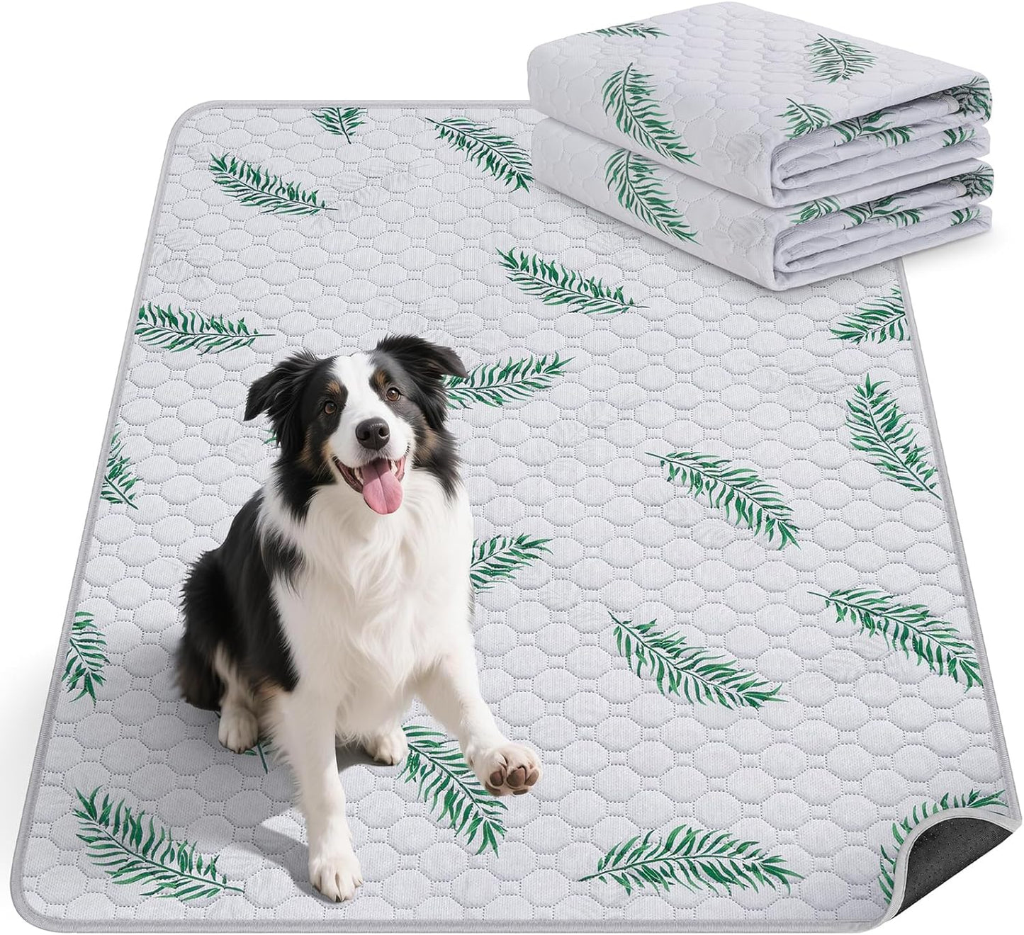 WanpeeGoo Washable Pee Pads for Dogs, 2Pack Reusable Puppy Pads, Super Absorbent & Leakproof Dog Pads, Anti-Slip Dog Pee Pads for Puppy Training & Incontinence, Feather Pattern 36"x41"