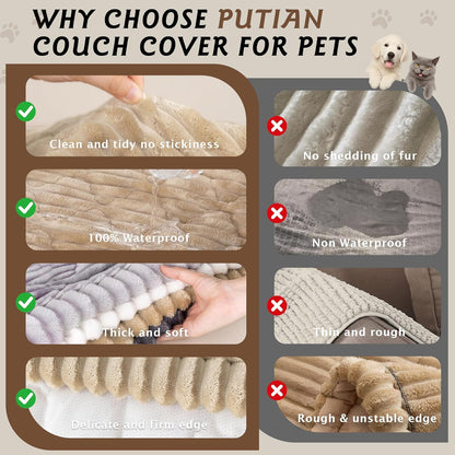 PuTian 100% Waterproof Fuzzy Couch Cover for Dogs Washable Non-Slip Furniture Cover Pet Friendly Dog Mat for Couches and Sofas White 27.6''x59'' 70cmx150cm
