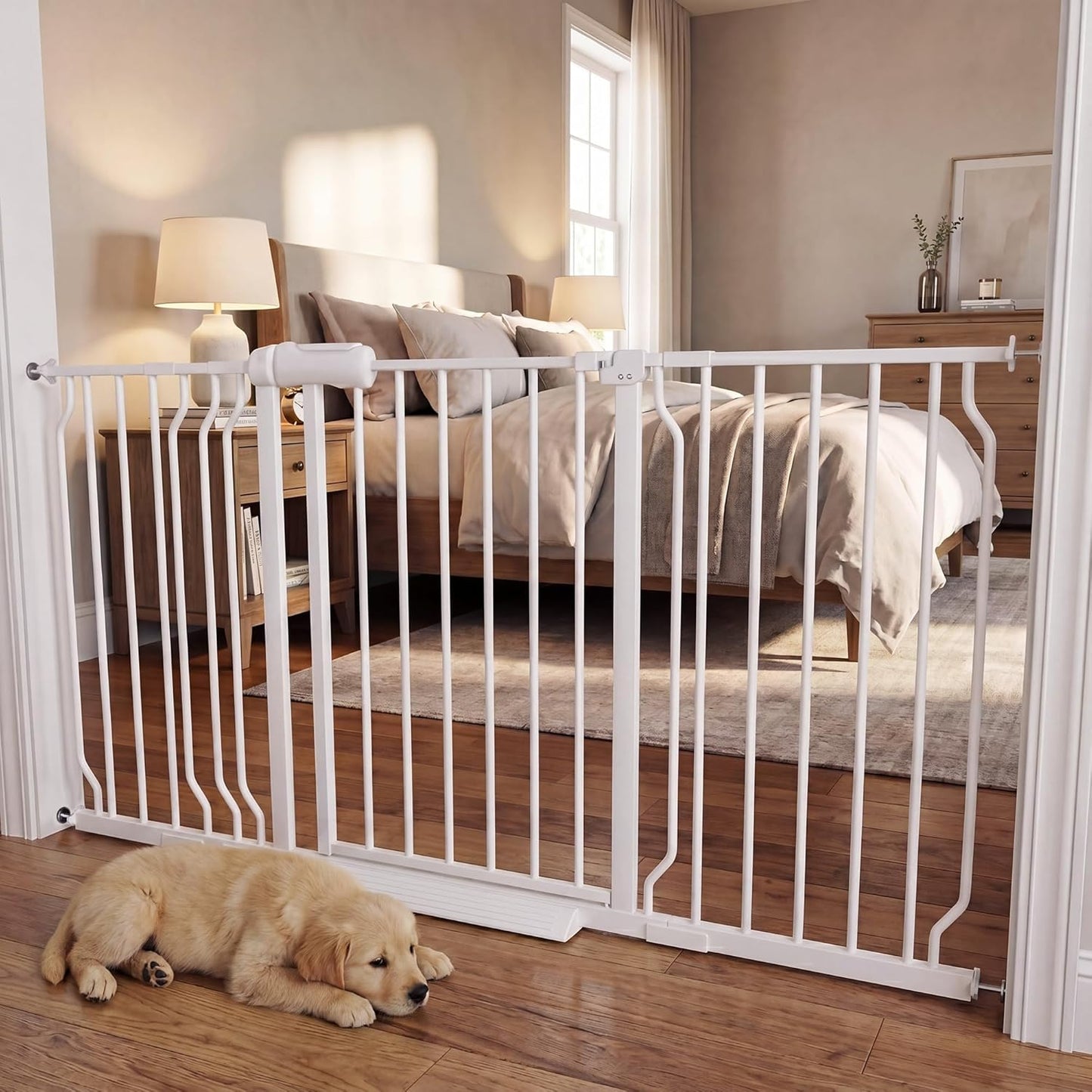 Extra Wide Baby Gate with Door, 52.76~62.2 Inch Wide Presure Mounted No Drill Metal Auto Close Child Gate for Stair Doorway - Indoor Outdoor Safty Gate for Toddler Dog Doggie, Black