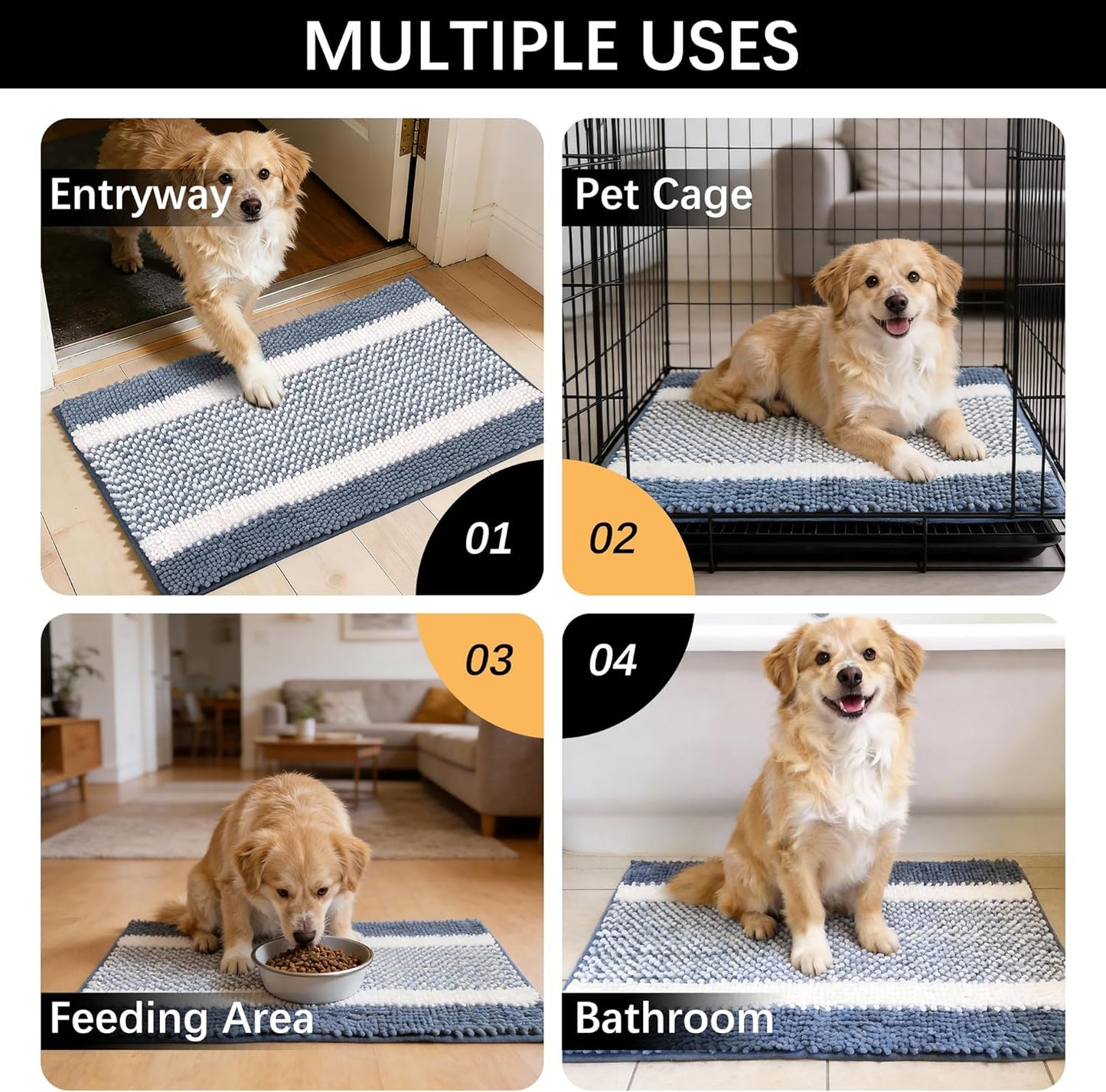 Dog Door Mat for Muddy Paws - Absorbent Quick-Dry Non-Slip Washable Chenille Pet Rug, Indoor Entryway Mat for Front Door & Crate (Brown, 24" L*16" W)