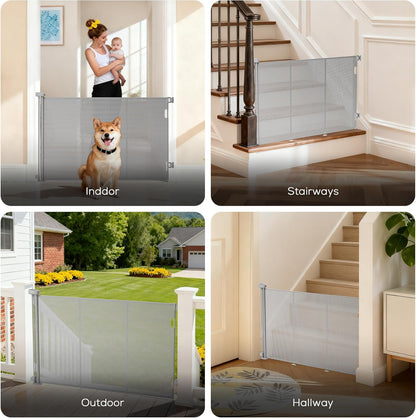 Retractable Baby Gate for Stairs, 42" Tall X 200" Wide Mesh Dog Gate Indoor, Child Gate for Doorways, Hallways, Deck, Indoor Outdoor Pet Baby Safety Essentials for Home, Black