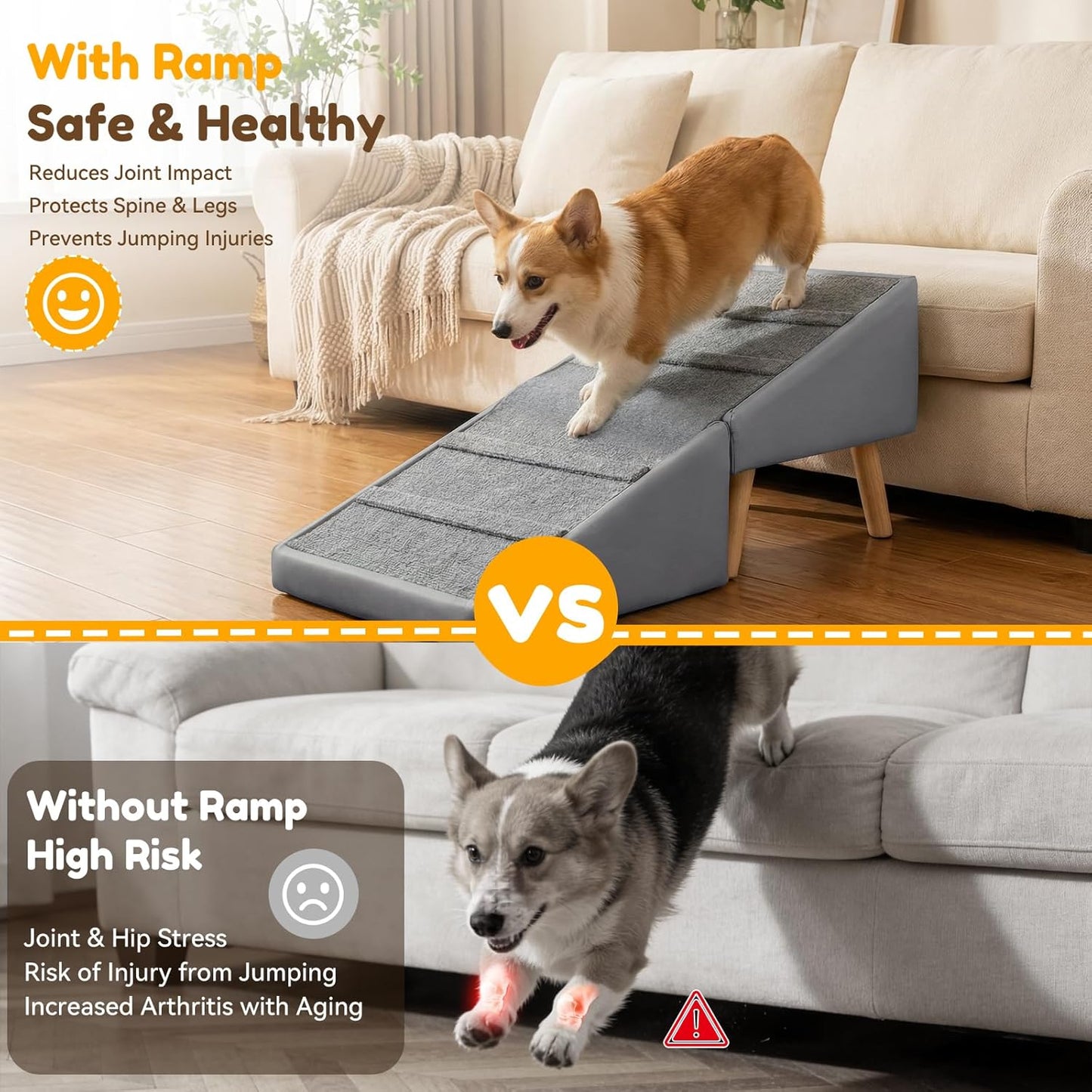 Dog Ramp for Small Dogs, 15.7" H 3-in-1 18.5" Extra Wide Foldable Ottoman & Hidden Storage Design Dog Stairs for Couch Sofa, Non-Slip Pet Steps for Puppy Senior Injured Dogs (White)